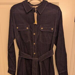 NWT Boden Corduroy Button Down Navy ShirtDress | Size 14 Long